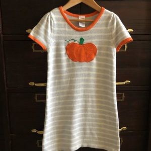 Gymboree Grey Stripe Orange Pumpkin Appliqué Sweater Dress -6